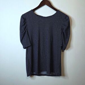 Adrianna Papell Dark Blue Polka Dot Pleated Sleeve Top Brand New Size Small